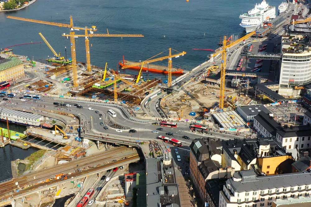 Ett flygfoto över Slussen