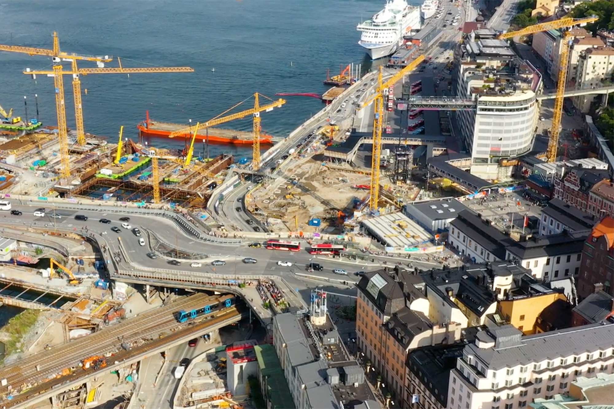 Ett flygfoto över Slussen