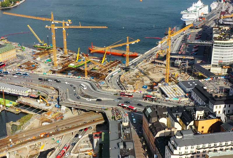 Ett flygfoto över Slussen